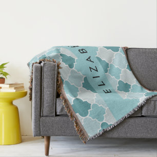 Couverture Trellis Bleu Marocain, Quatrefoil, Votre Nom