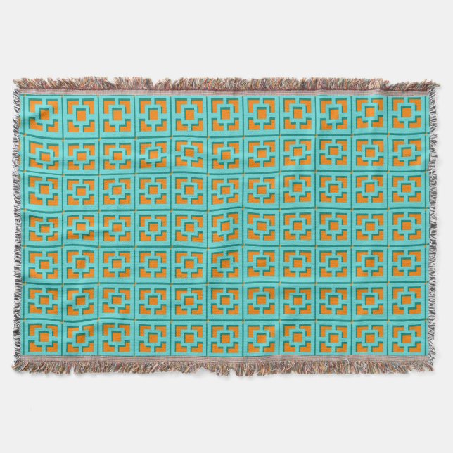 Couverture Trellis Turquoise et Orange Retro Lance Blanche (Devant)