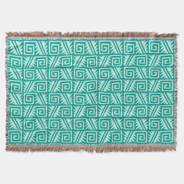 Couverture Tribal aztèque d'Ikat - turquoise et Aqua (Devant)
