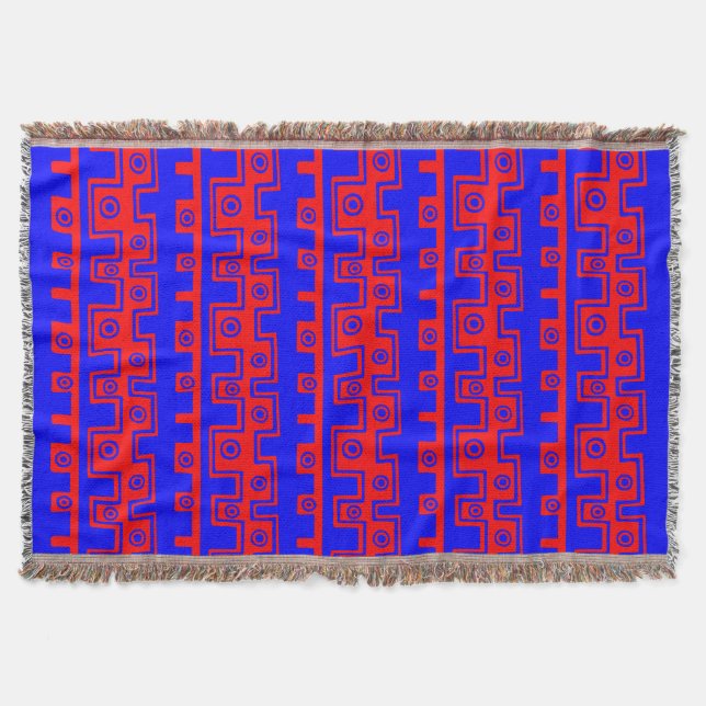 Couverture Tribal Style II - Bleu et rouge (Devant)