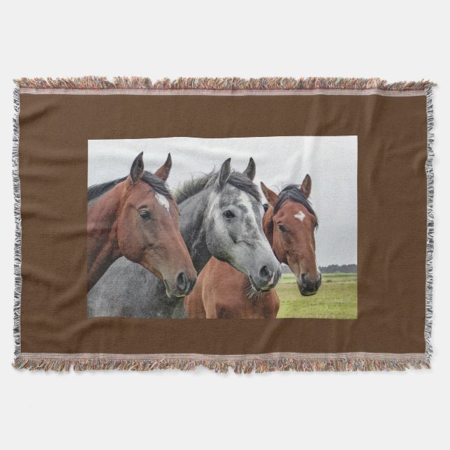 Couverture Trois Cheval Tête Jetée Blanche Cheval Equestre (Devant)