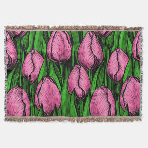 Couverture Tulières roses avec feuilles verts