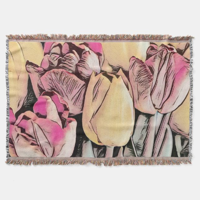 Couverture Tulipes rose rouge jaune Dessin rétro (Devant)