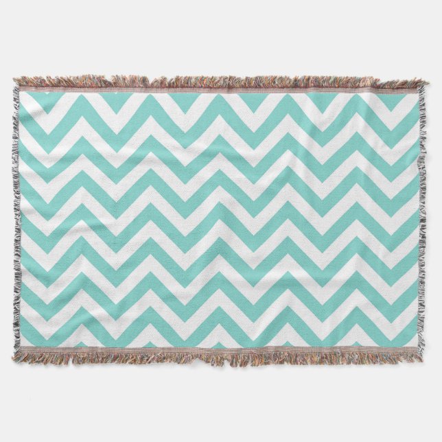 Couverture Turquoise Aqua White Large Chevron ZigZag (Devant)