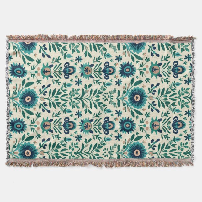 Couverture Turquoise Green Swedish Folk Art Motif (Devant)