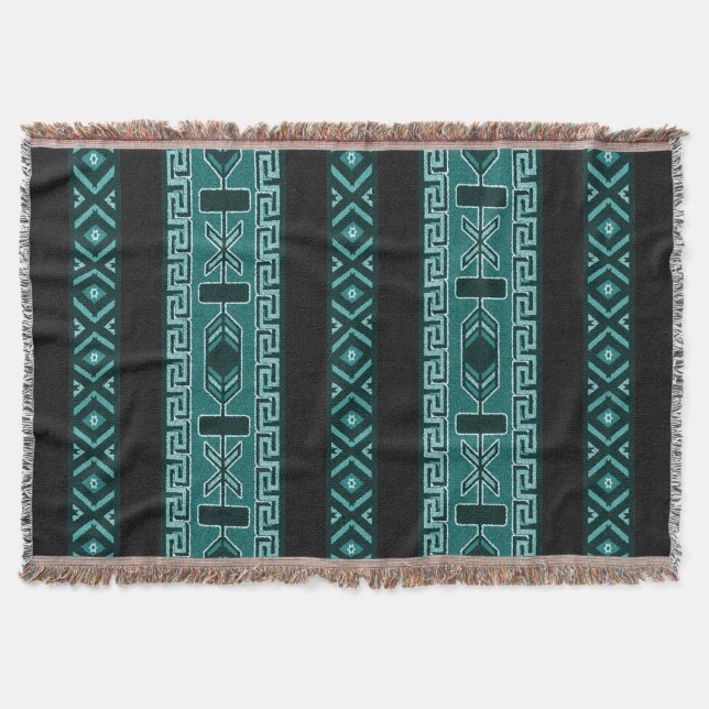 Couverture Turquoise Tribal Aztec Motif Sud-Ouest (Devant)