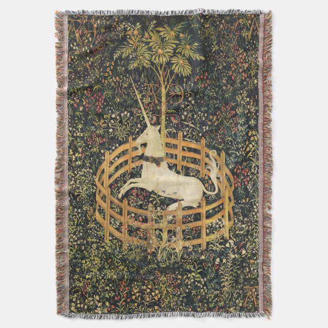 COUVERTURE UNICORNE, FLEURS D'IMAGINAIRE GOTHIQUE, MOTIFS FLE (devant Vertical)