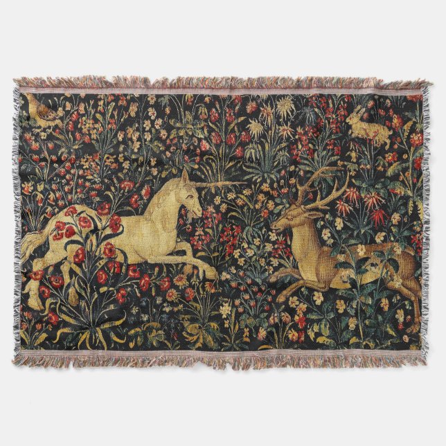 Couverture Unicorne médiévale Midnight Floral Garden (Devant)