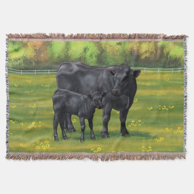 Couverture Vache d'Angus noir et veau mou en pâturage d'été (Devant)