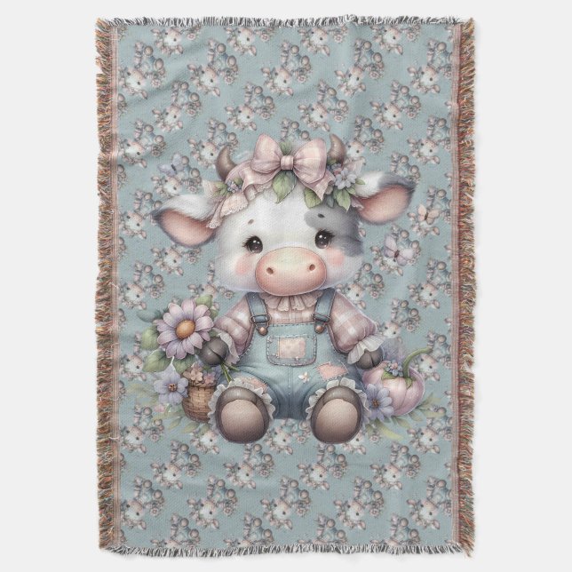 Couverture Vache Pastel mignonne dans des salons aux fleurs (devant Vertical)