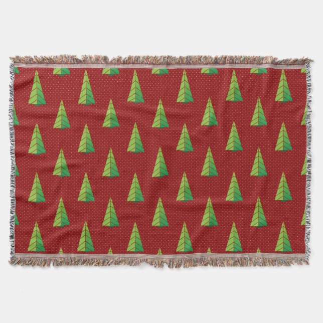 Couverture vert rouge, pois et arbres de noël (Devant)