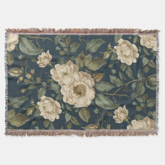 Couverture Victorian Navy & Cream Floral Botanical Blanket