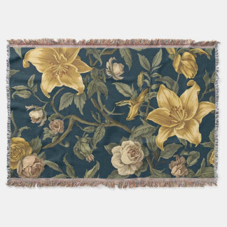 Couverture Victorian Navy & Yellow Lily Vintage Floral Patter