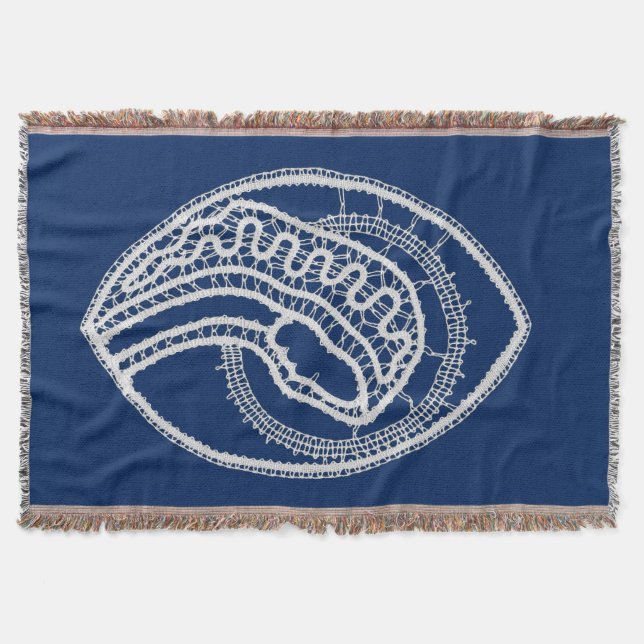 Couverture Vierge Marie, dentelle blanche, bleu marine (Devant)