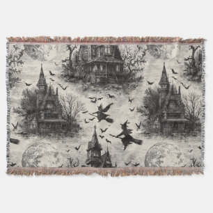 Couverture Vintage Haunted House et sorcier Toile Motif