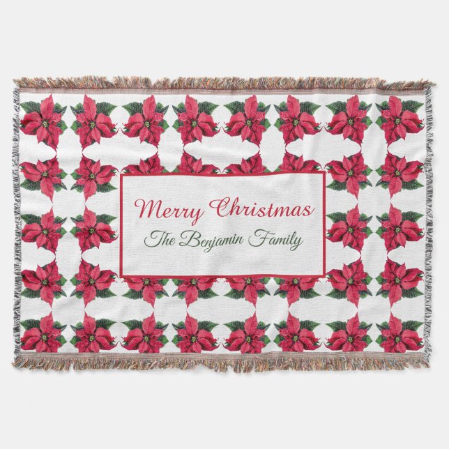 Couverture Vintage Noël Rouge Poinsettias Motif (Devant)