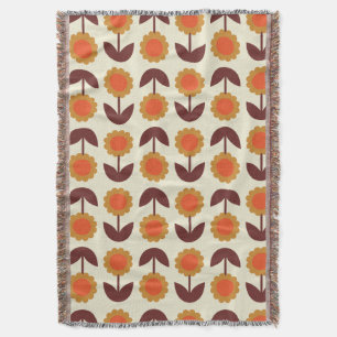 Couverture Vintage rétro à motifs floraux Orange et Brown