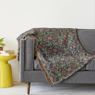 Couverture William Morris Fleurs Feuillage Vert Jaune Rouge R