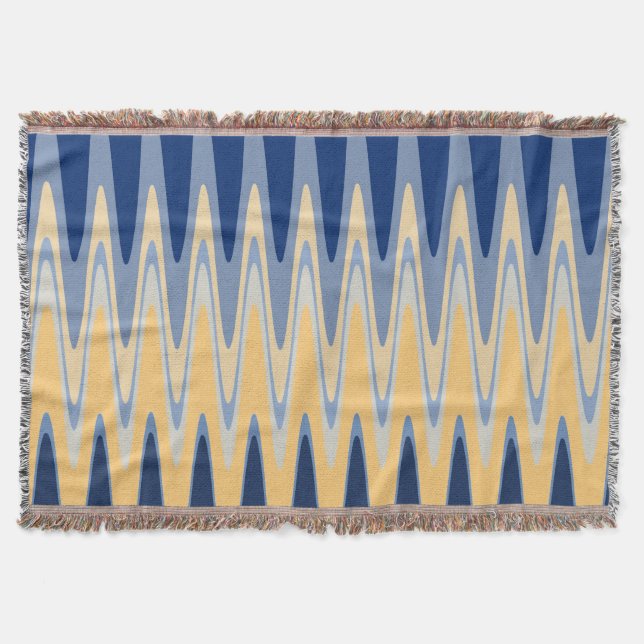 Couverture Zig Zag Bleu Jaune Gris Beige Motif (Devant)