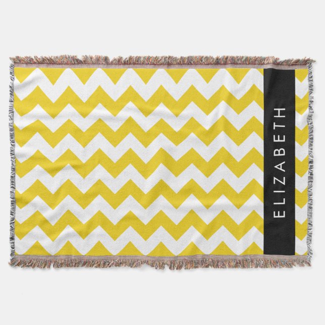 Couverture Zigzag Jaune, Chevron Jaune, Votre Nom (Devant)