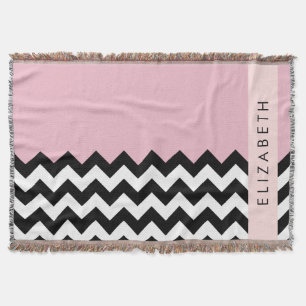 Couverture Zigzag noir et blanc, Chevron, rose, Votre nom