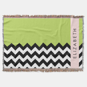 Couverture Zigzag noir et blanc, Chevron, Vert, Votre nom
