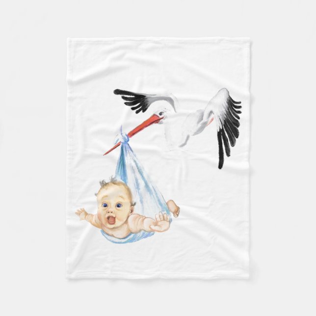 Couvertures bébé en molleton avec cigogne et bébé (Devant)