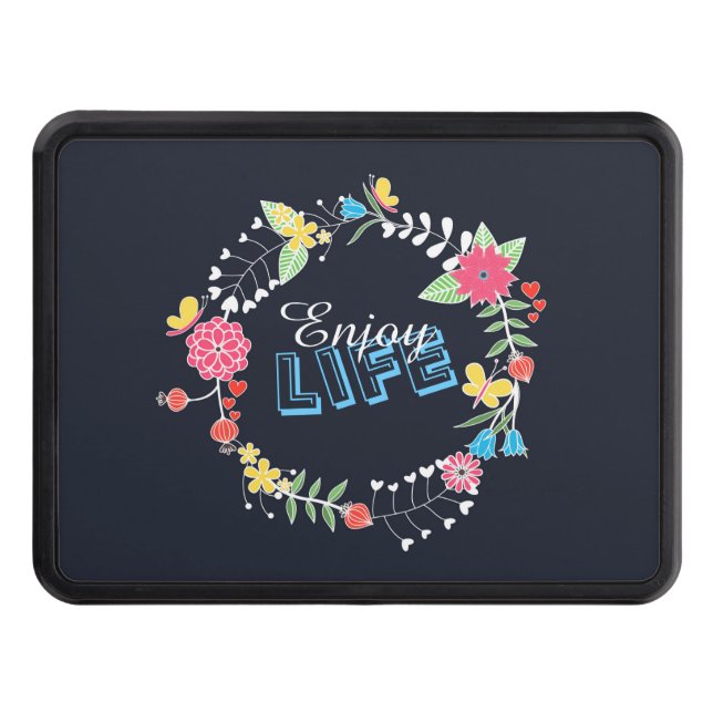 Couvertures Remorque D'attelage cercle floral dynamique girly "Enjoy Life" mots (Devant)