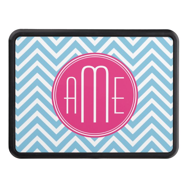 Couvertures Remorque D'attelage Monogramme rose magenta avec Chevron bleu-clair (Devant)