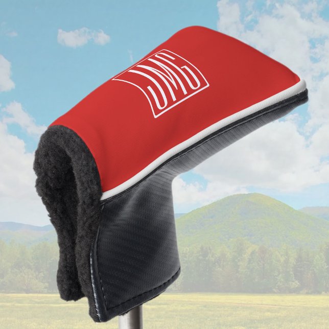 Couvre-club De Golf 3 Initiales Monogramme | Rouge et blanc (ou couleu (Créateur téléchargé)