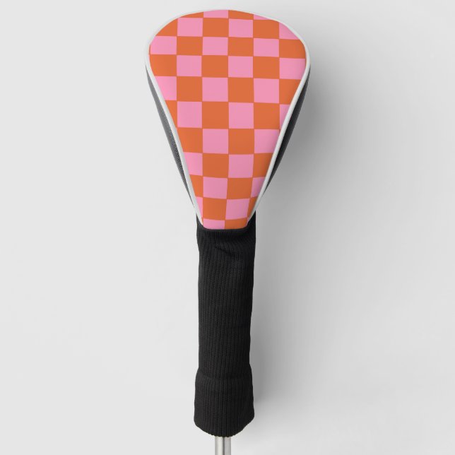 Couvre-club De Golf à damiers orange et rose (Devant)