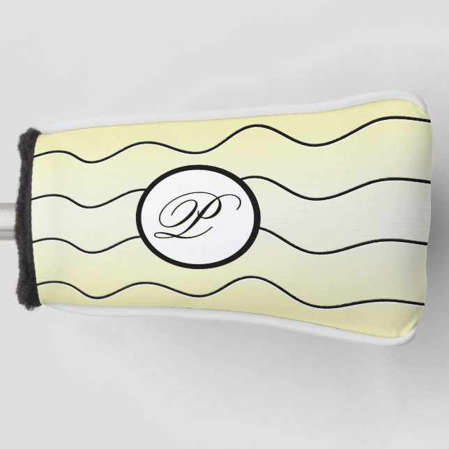Couvre-club De Golf Abstract Black White Surname Initial Faded Yellow (Devant)