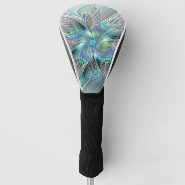 Couvre-club De Golf Abstrait Bleu Vert Papillon Imaginaire Fractal Art (Devant)