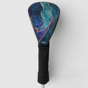 Couvre-club De Golf Agate bleu violet Aqua Gold Veines Monogramme