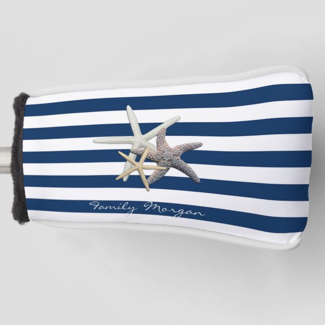 Couvre-club De Golf Aimable Starfish, Bleu Marine Bleu Bandes Personna (Devant)