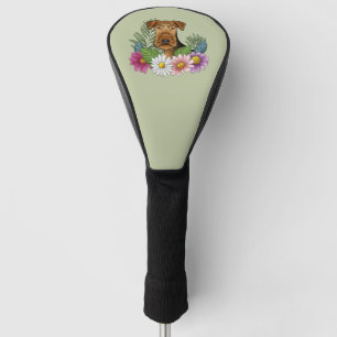 Couvre-club De Golf Airedale Tête de chien Terrier Fleurs colorées Ver