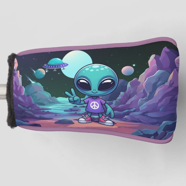Couvre-club De Golf Alien de paix mignon et vaisseau spatial (Devant)