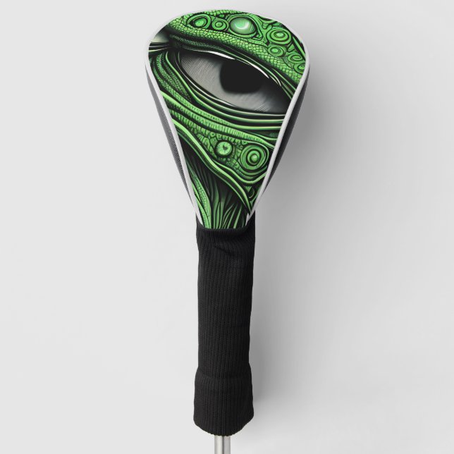 Couvre-club De Golf Alien vert avec Arrière - plan de lignes dégénérat (Devant)