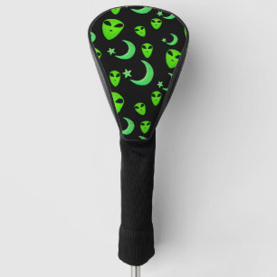 Couvre-club De Golf Aliens brillants, lune de croissant et étoiles sur