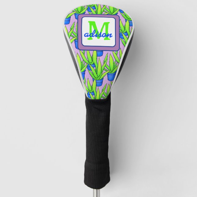 Couvre-club De Golf Aloe Vera Motif Plante Monogrammé (Devant)