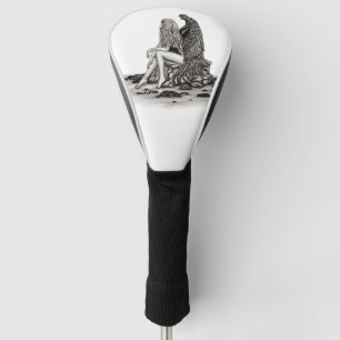 Couvre-club De Golf Angel, perdu dans la pensée, noir et blanc Design