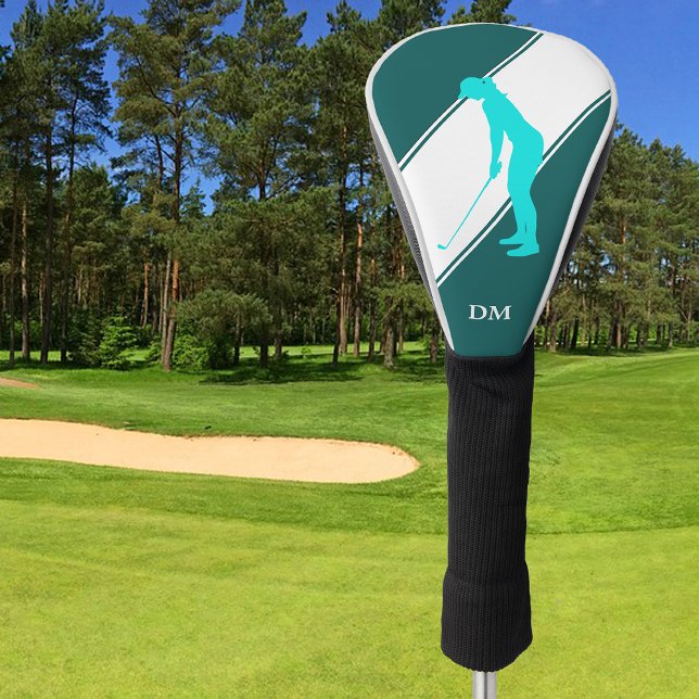 Couvre-club De Golf Aqua Blue Golfer sur le blanc Turquoise (Créateur téléchargé)
