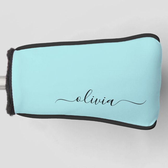 Couvre-club De Golf Aqua Blue Turquoise Moderne Script Girl Monogramme (Devant)