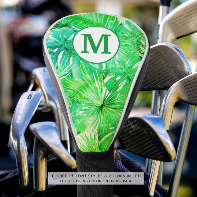 Couvre-club De Golf Aquarelle de palme tropicale Monogramme (Créateur téléchargé)