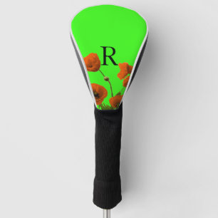 Couvre-club De Golf Aquarelle Florale Orange Fleurs Monogrammes Initia