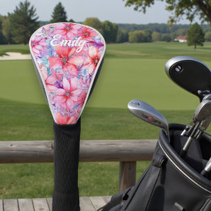 Couvre-club De Golf Aquarelle rose violet Floral Nom personnalisé