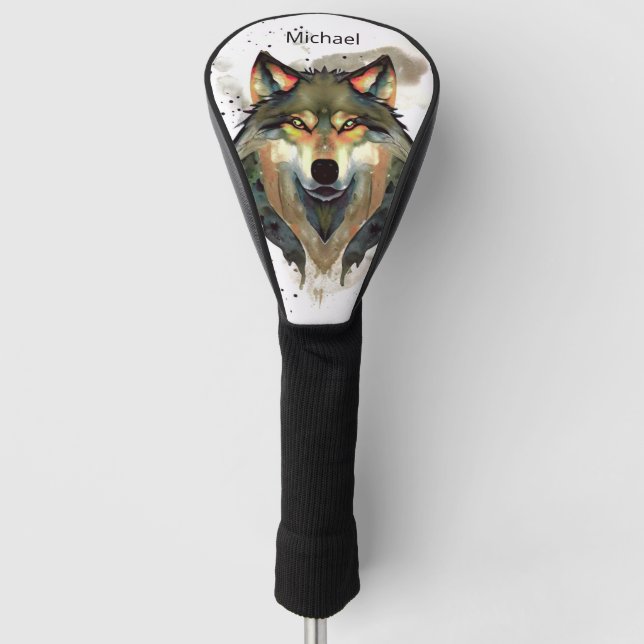 Couvre-club De Golf Aquarelle Wolf Tons de Terre (Devant)