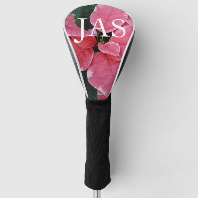 Couvre-club De Golf Argent Star Marbre Poinsettias Pink Holiday Floral (Devant)