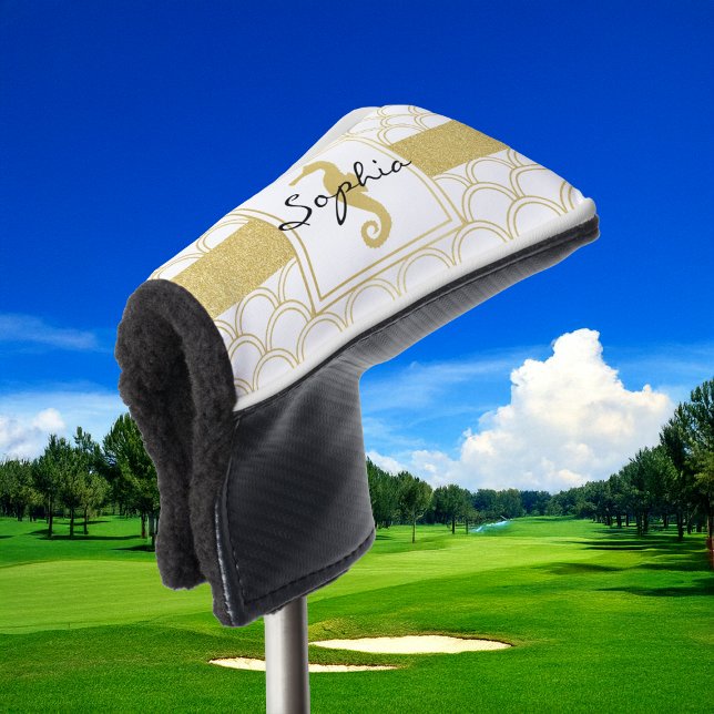Couvre-club De Golf Art Déco Ocean Wave Patten Gold Seahorse Beach (Créateur téléchargé)
