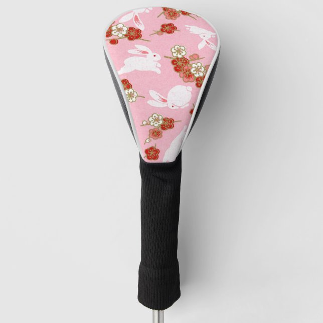 Couvre-club De Golf Art japonais : Sakuras et lapins roses (Devant)